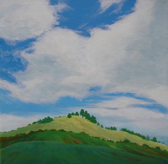 Acrylic Painting titled Clouds Resting on Hills
